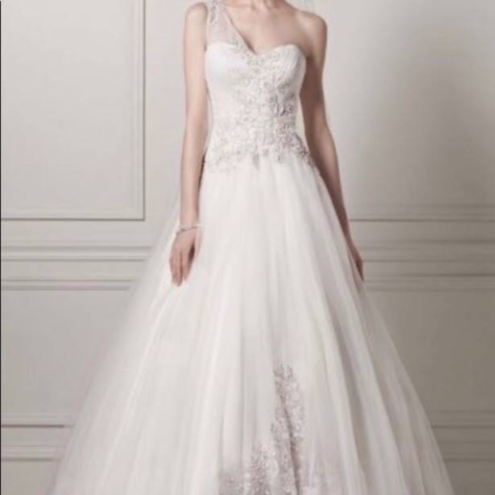 One Shoulder Tulle Ball Gown Wedding Dress